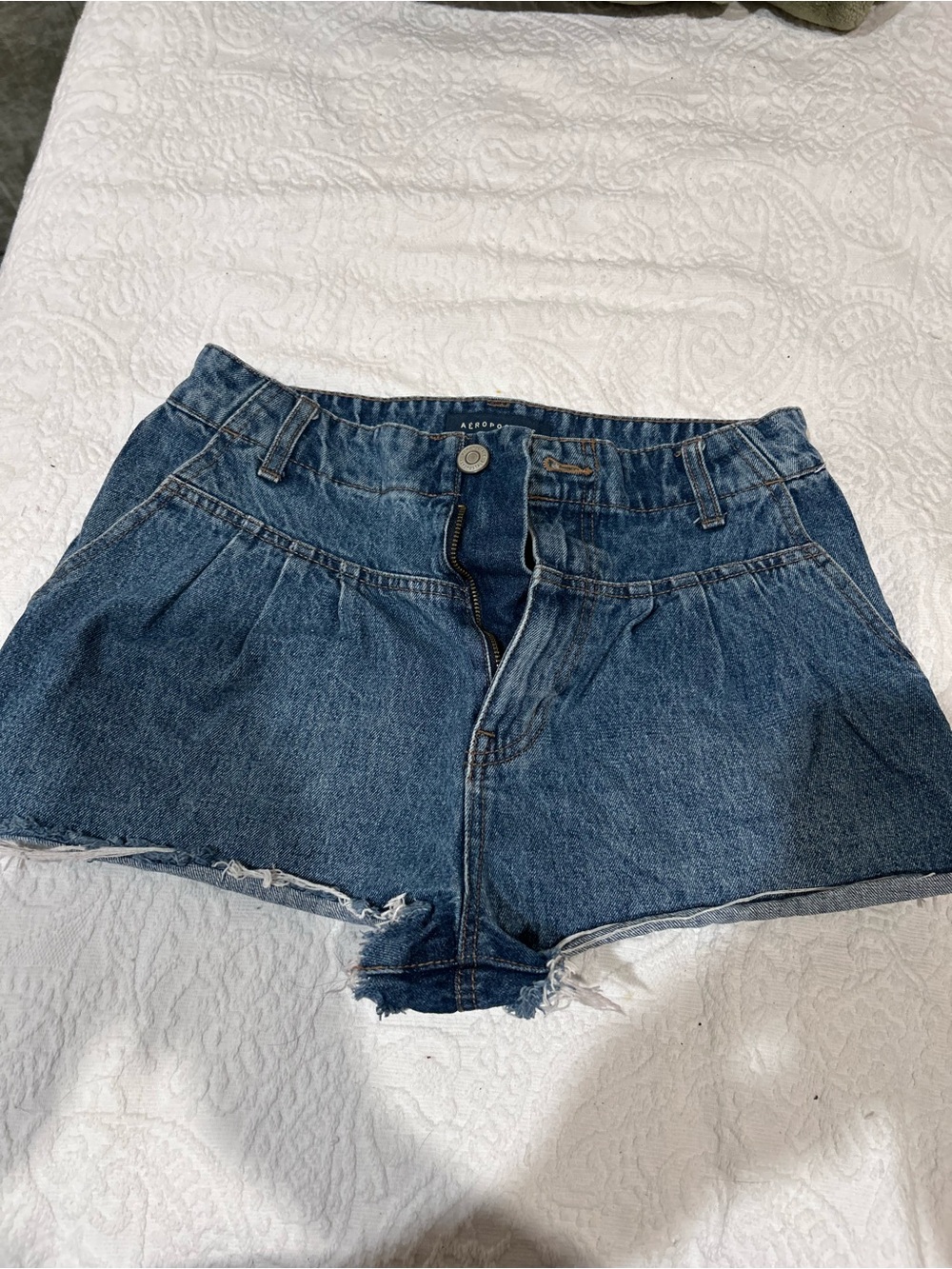 Aeropostale Women's Dark Blue Denim High-Rise Distressed Shorts
